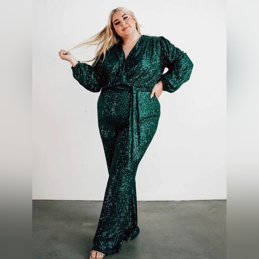 Emerald Green Sequin Jumpsuit, Plus Size 3X
